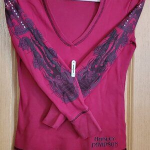 Harley Davidson Ladies Hooded L/S V neck shirt